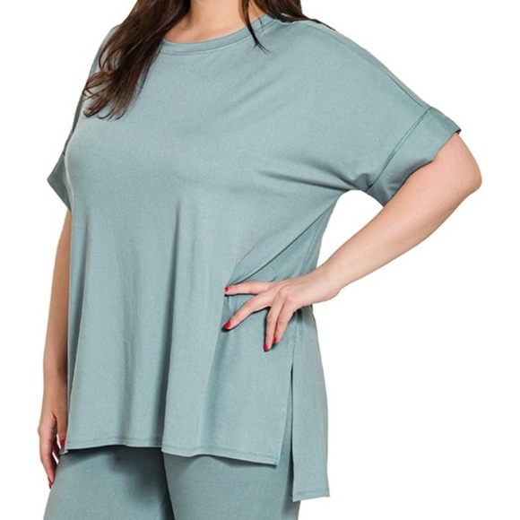 New! Plus Sizes Microfiber Blue Grey Oversized Loungewear Leggings Set 1X 2X 3X - Picture 2 of 4